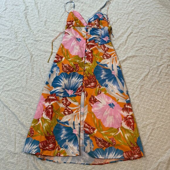 Zara Tropical Floral Linen Dress Small - Picture 2 of 7